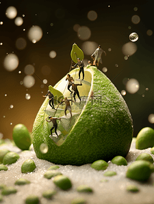 3D立体绿色的梨子背景2