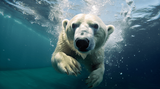 白北极熊游泳