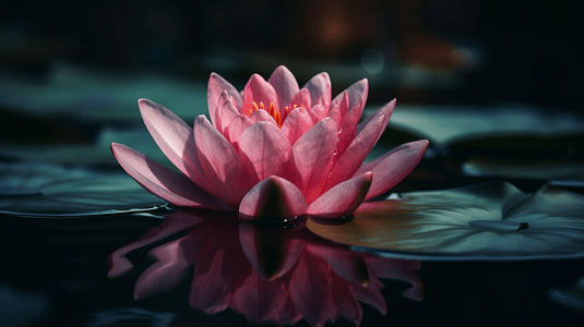 水体摄影照片_粉色睡莲花在水体上的选择性聚焦摄影