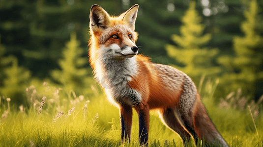 赤狐站在绿草地上的特写照片