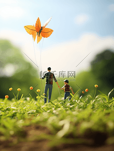 3d小人小人背景图片_3D立体放风筝微距摄影背景4