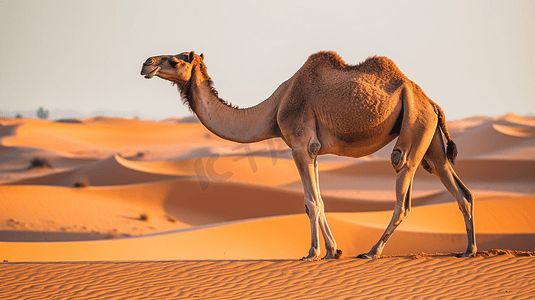 沙漠骆驼摄影摄影照片_站在沙漠上的骆驼