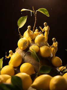 爬行的小人背景图片_3D立体柠檬微距摄影背景3