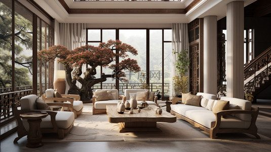 客厅古典背景图片_新中式客厅设计高雅