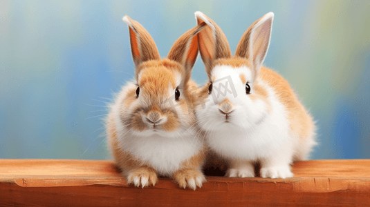 两只棕白色的兔子写真