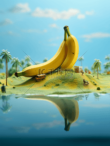 3D立体黄色香蕉背景3