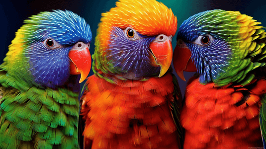 三只挤在一起的彩色鹦鹉3