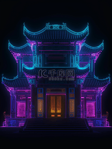 中国风唯美光感古建筑背景5