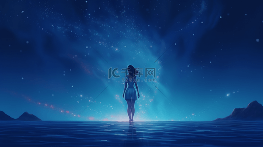 蓝色星空梦幻背景背景图片_蓝色唯美星空下的女孩背景6