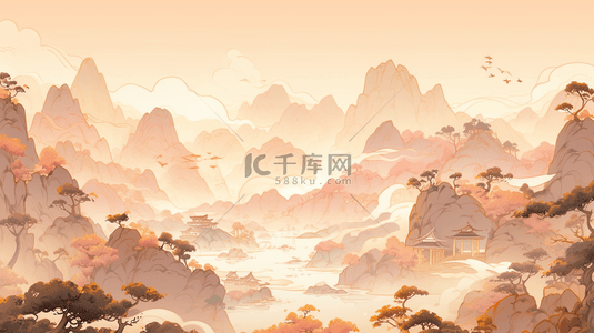 中国风唯美秋季山水风景背景11