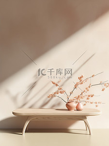 波浪电商背景图片_新中式暖色桌子电商背景7
