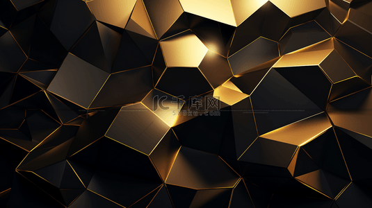 黑色六边形瓷砖背景图案上添加了金光闪闪的纹理。