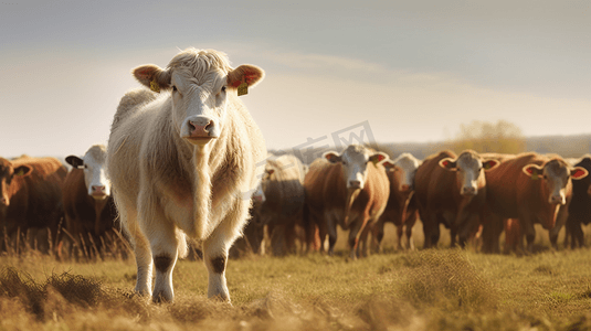 白天棕色田野上的棕色母牛和白色羊头
