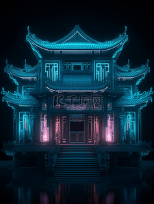 中国风唯美光感古建筑背景4
