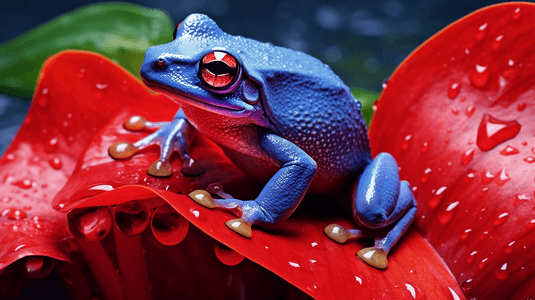 红花上的蓝青蛙