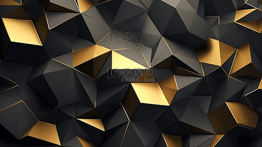 黑色六边形瓷砖背景图案上添加了金光闪闪的纹理。