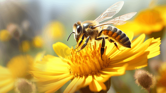 黄蜂在花边飞翔