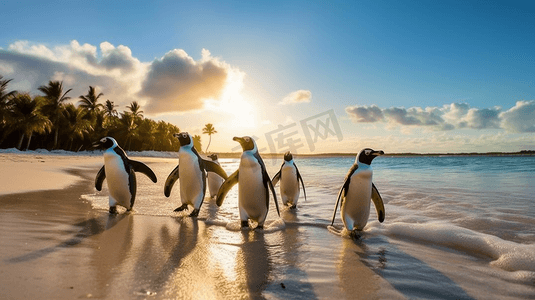 企鹅免扣PNG图摄影照片_海边的企鹅