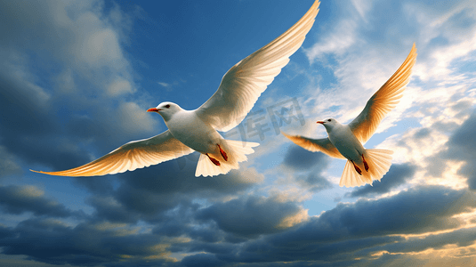 两只鸟在天空中飞翔