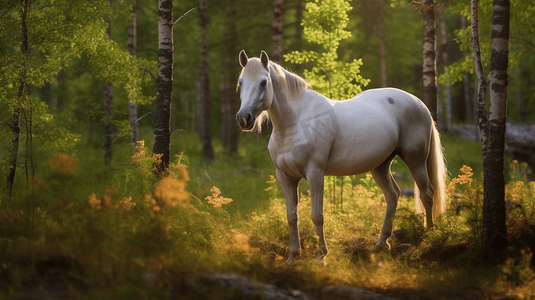 森林上的白马