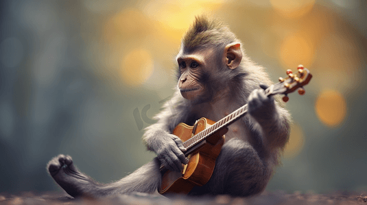 白天演奏乐器的灰猴