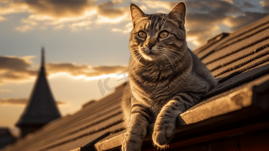屋顶上的灰色猫猫