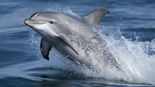 灰色水摄影照片_白天在水面上的灰色和白色海豚