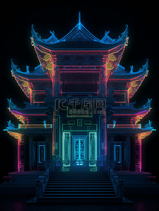 中国风唯美光感古建筑背景6