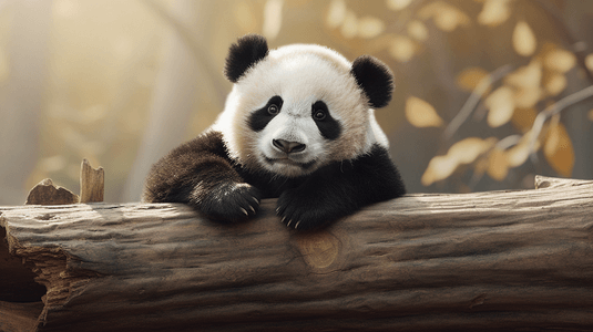 木头上的熊猫