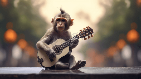 白天演奏乐器的灰猴