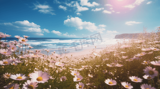 夏日阳光海滩花朵