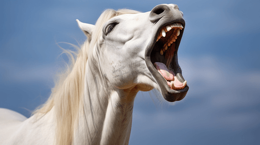 白马摄影照片_一匹舌头伸出的白马