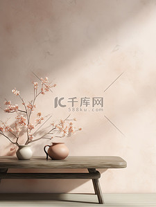 莫兰迪暖色背景背景图片_新中式暖色桌子电商背景16