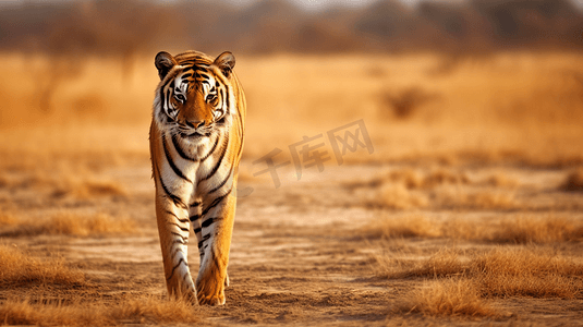 站在旱地上的一只老虎