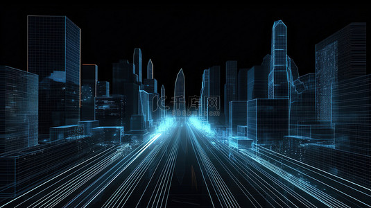 未来城市背景图片_蓝色线条和城市景观背景5
