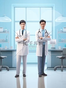 3D立体中国医师节卡通医生背景6