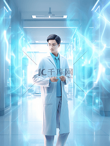 3D立体中国医师节卡通医生背景1