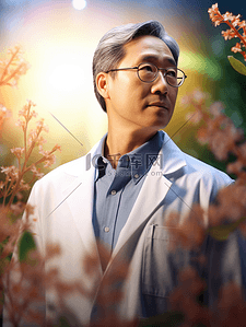 中国医师节站在花丛中的男医生背景7