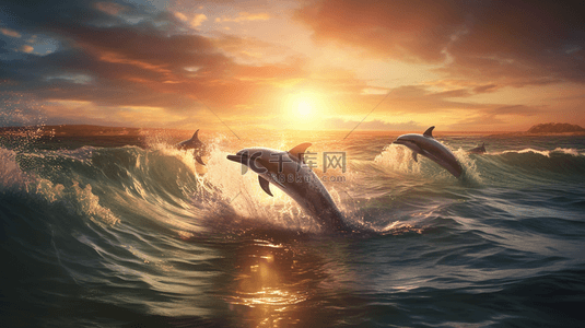 海豚免扣PNG背景图片_唯美大海中的海豚背景1