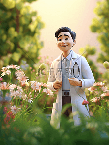 中国医师节花丛中的卡通男医生背景3