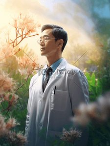 中国医师节背景图片_中国医师节站在花丛中的男医生背景15