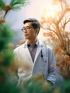 中国医师节站在花丛中的男医生背景3