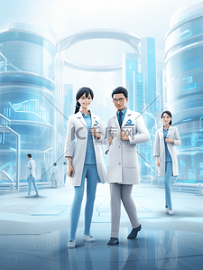 3D立体中国医师节卡通医生背景5