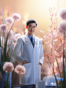 中国医师节花丛中的卡通男医生背景2