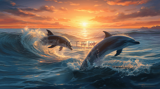 跳跃的海豚背景图片_唯美大海中的海豚背景2