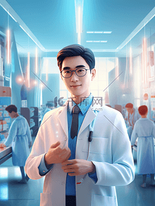 医院背景卡通背景图片_3D立体中国医师节人物背景11
