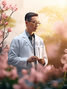 中国医师节站在花丛中的男医生背景4