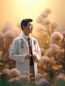 中国医师节站在花丛中的男医生背景2
