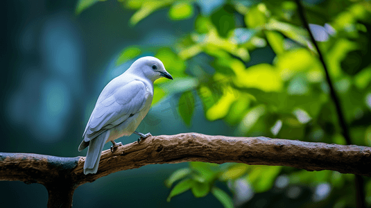 一只白色的小鸟坐在树枝上