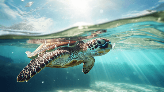 一只在水中游泳的乌龟